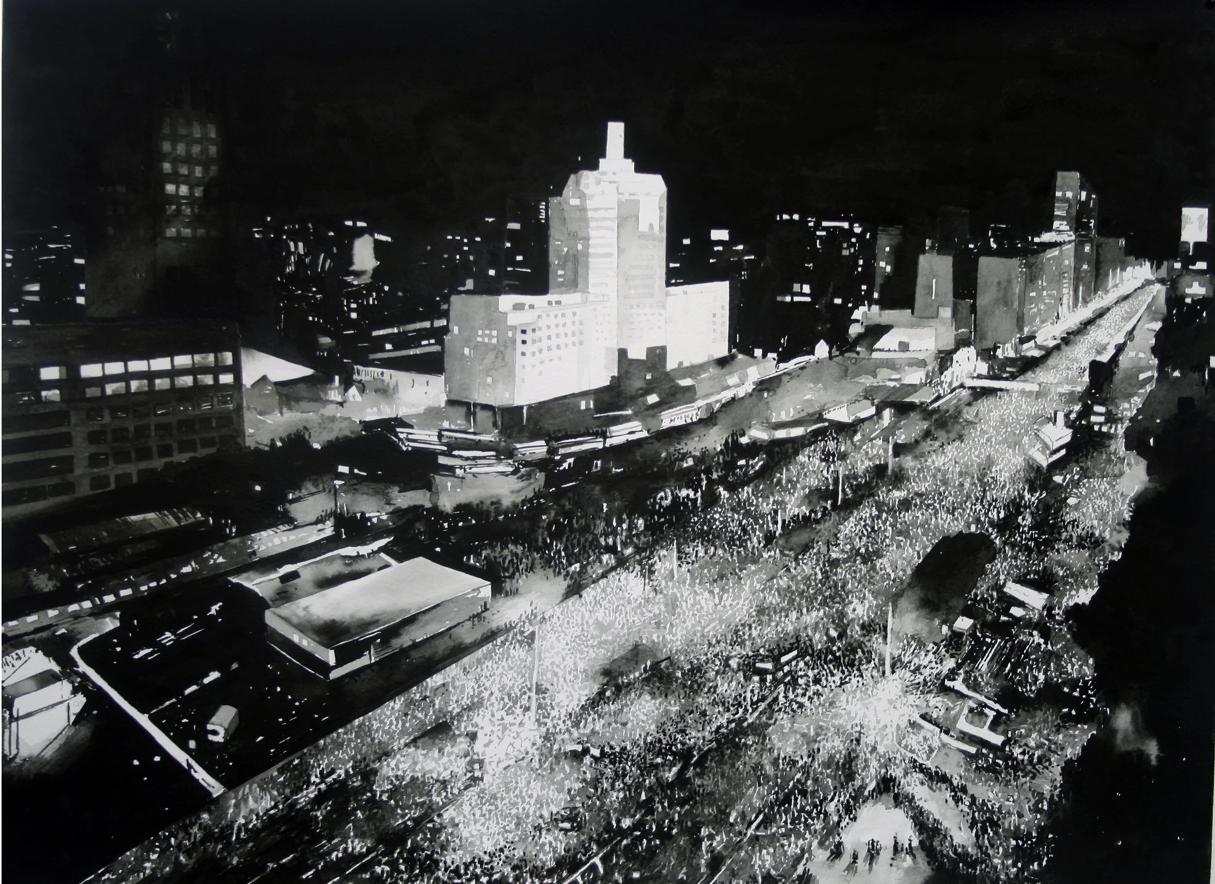  Protest Crowd, Rio De Janeiro ( Austerity March, 2011), 2015. Ink on paper. 52cm x 35cm. 