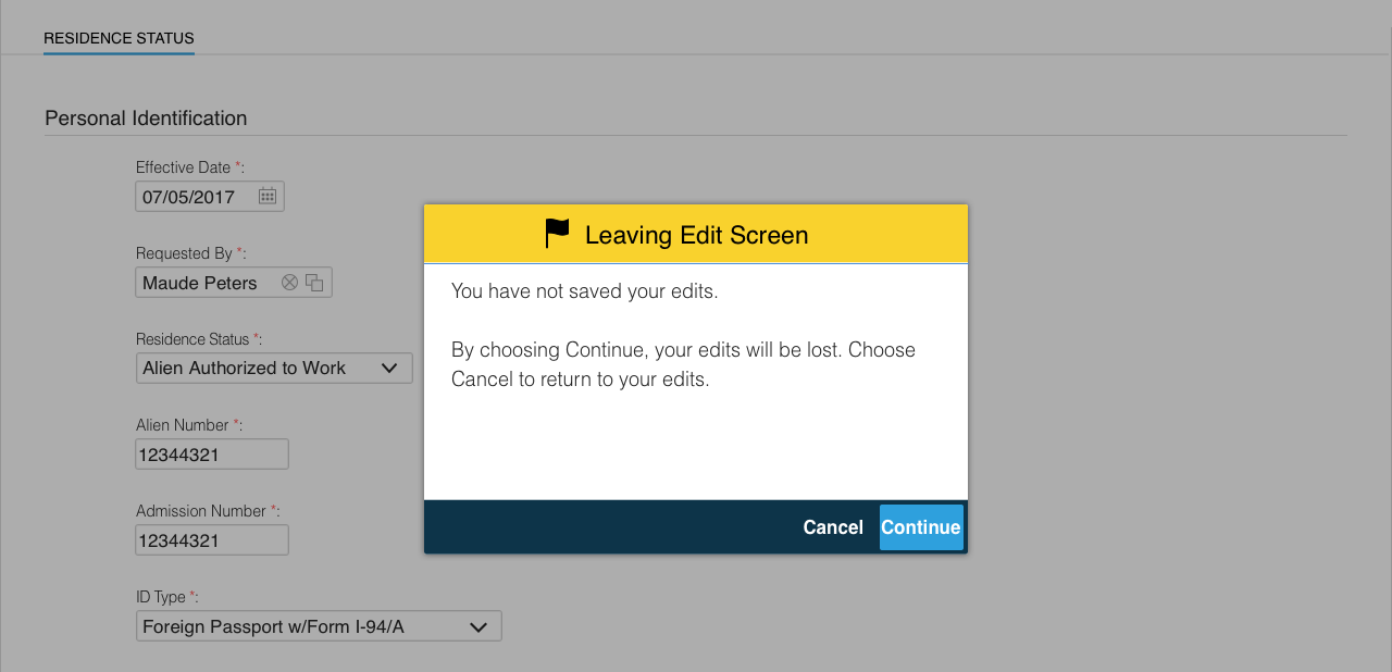 Warning message appears when exiting
