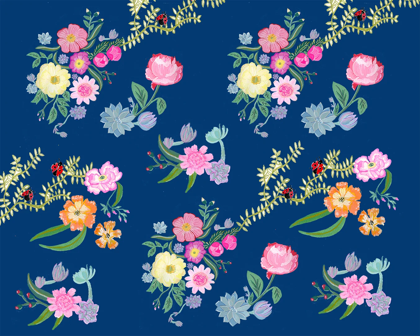 Lady bugs, Peonies & Succulents