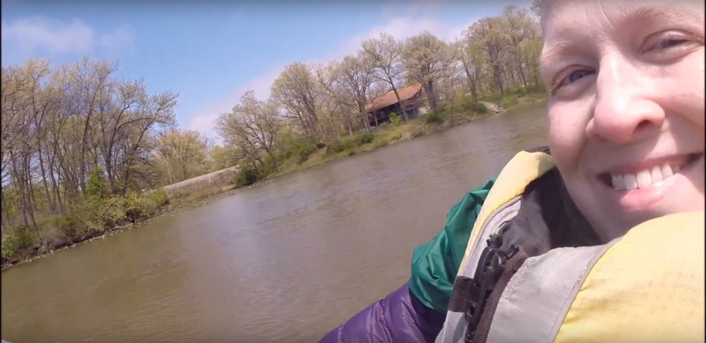 Karin paddling a canoe on Lake George. May 5, 2016