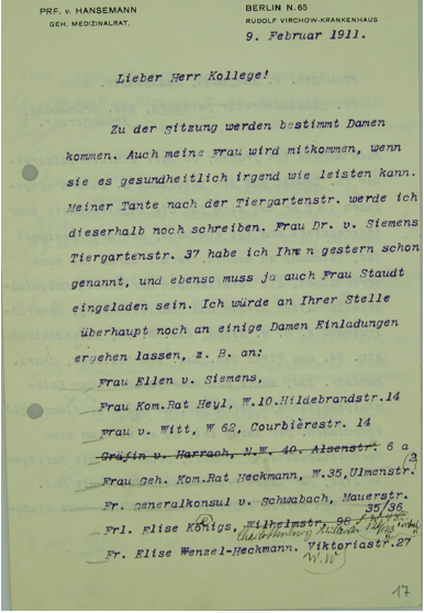 Hansemann's suggestions of Berlin's most important and influential women.