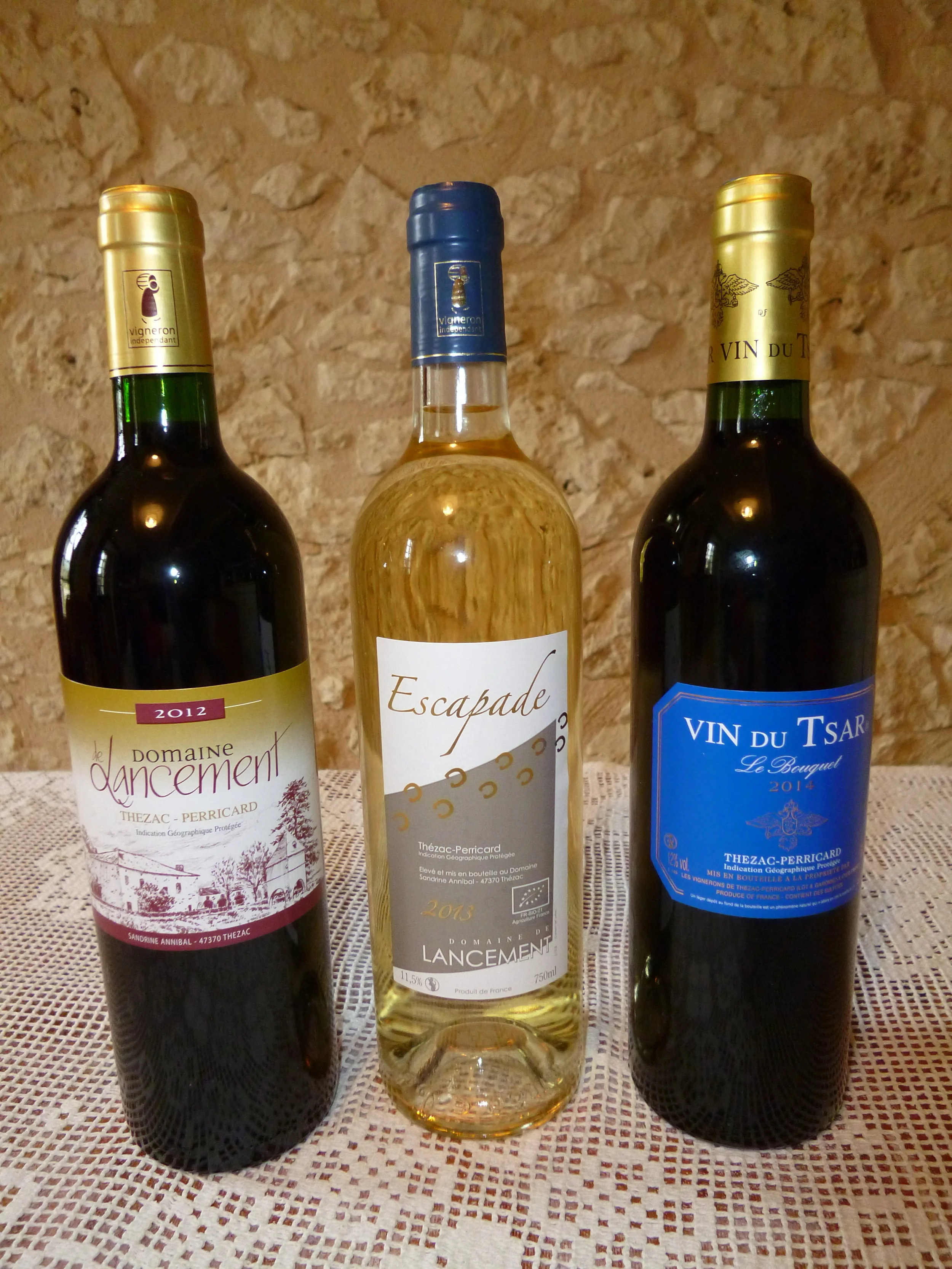 Some of the wines from Thezac. IGP Thezac Perricard Appellation. 