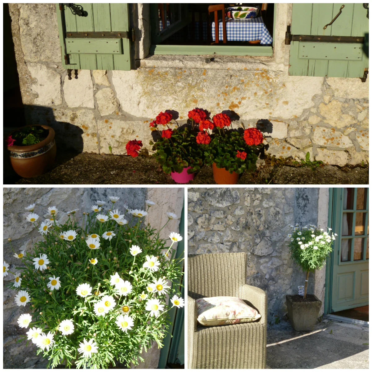 The sun shines on the gîte. May 2016. 