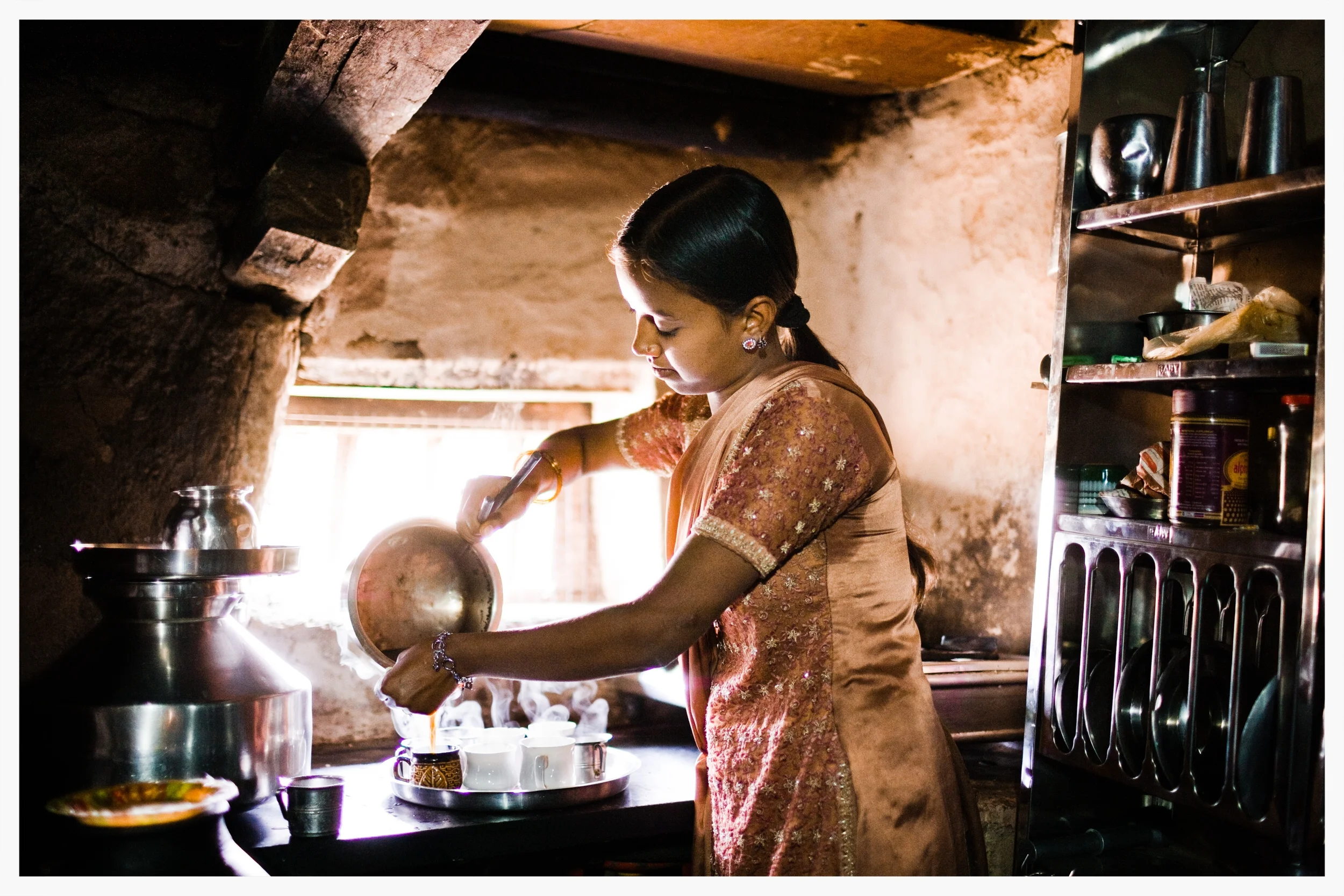 Jaya prepares chai at home. Indian Dalits, Being Untouchable. Photo: © Marcus Perkins