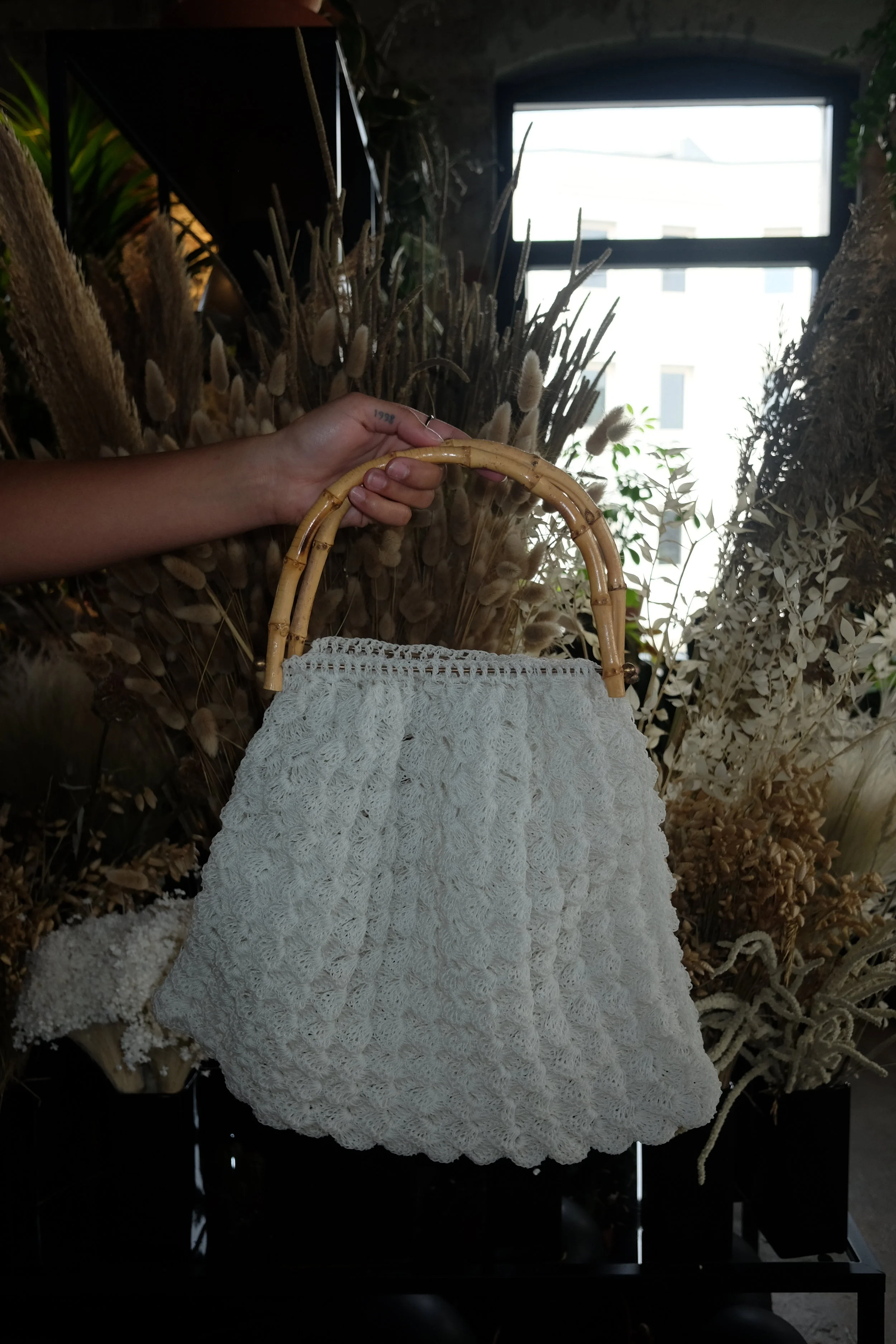 Hvitveis bamboo purse