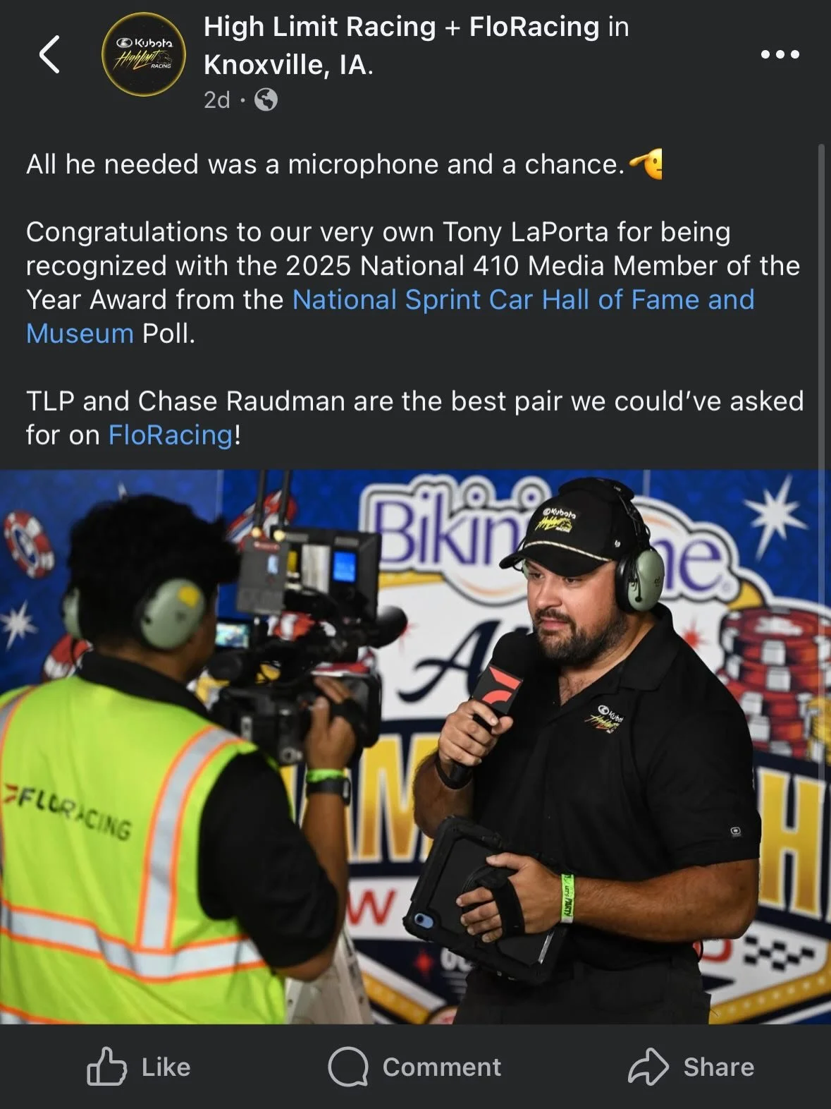 This past Friday was a genuine surprise and a true honor to be named 410 Sprint Car racing&rsquo;s media member of the year. And to tie in that vote with Justin Fiedler of DIRTRACKR is also quite special.

The truth is that this is a massive deal to 