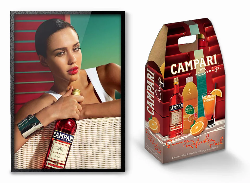 CampariGruppo_Campari_JessicaAlba_Signage_Campari&Orange_Packaging