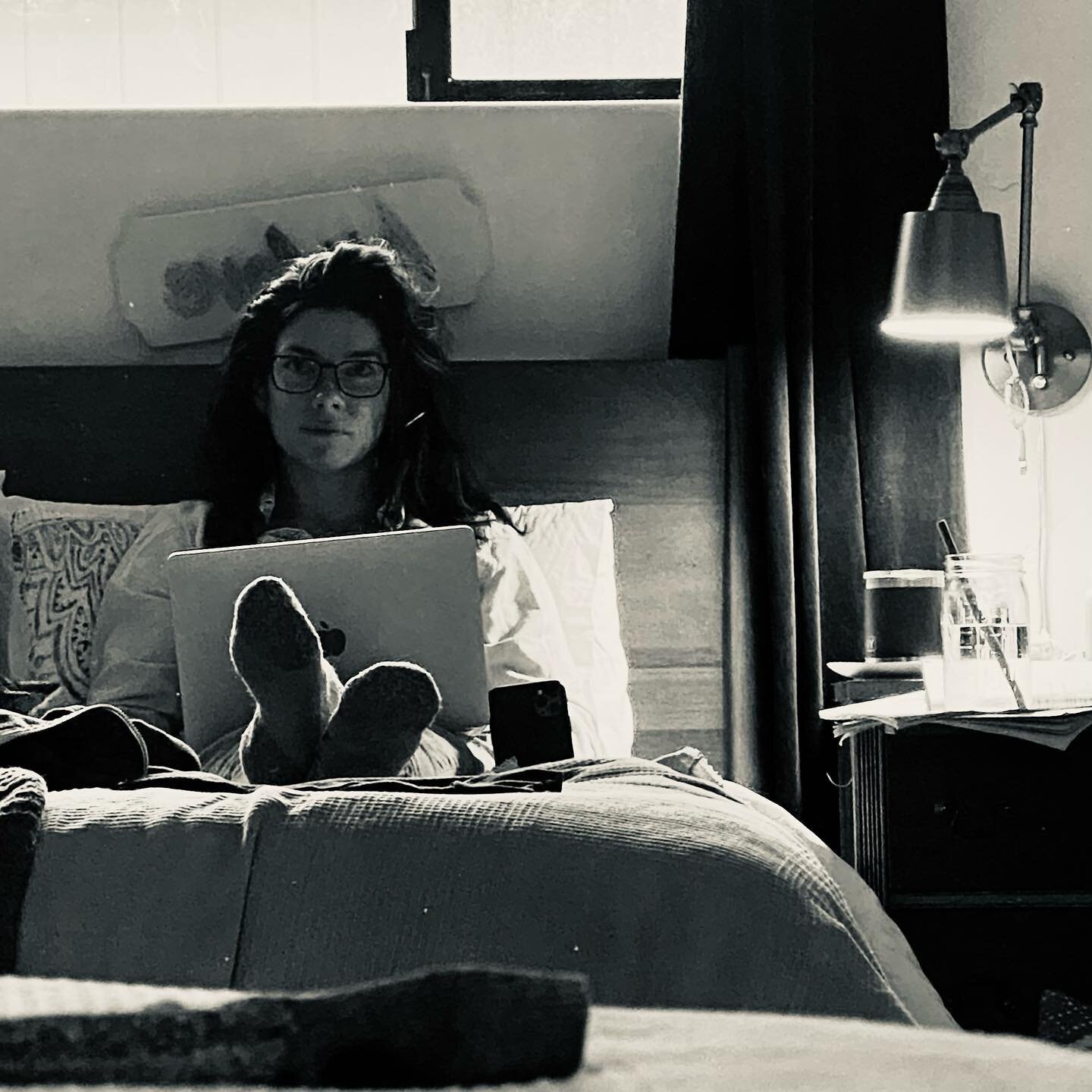 Rainy day work session. Bed office edition. Happy noveling you post Christmas folks. May it be filled with heart and fire, and may you merrily, actually, finally write the last, hard-fought word of it. 📓💪🏻