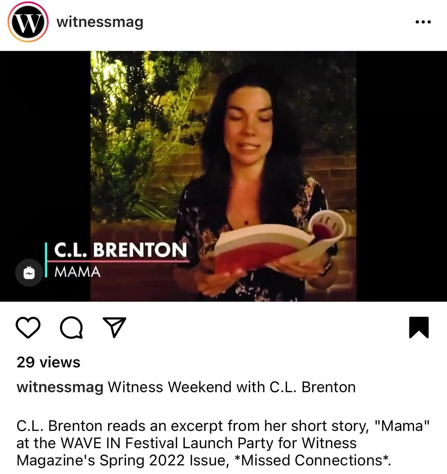 Thanks @witnessmag for the nice words and for featuring my reading. Check it on their feed — https://www.instagram.com/tv/CeM4X9-MwXk/?igshid=YmMyMTA2M2Y=