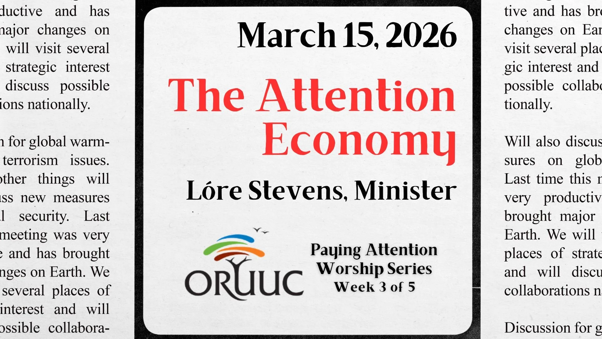 Sunday Morning Worship: The Attention Economy