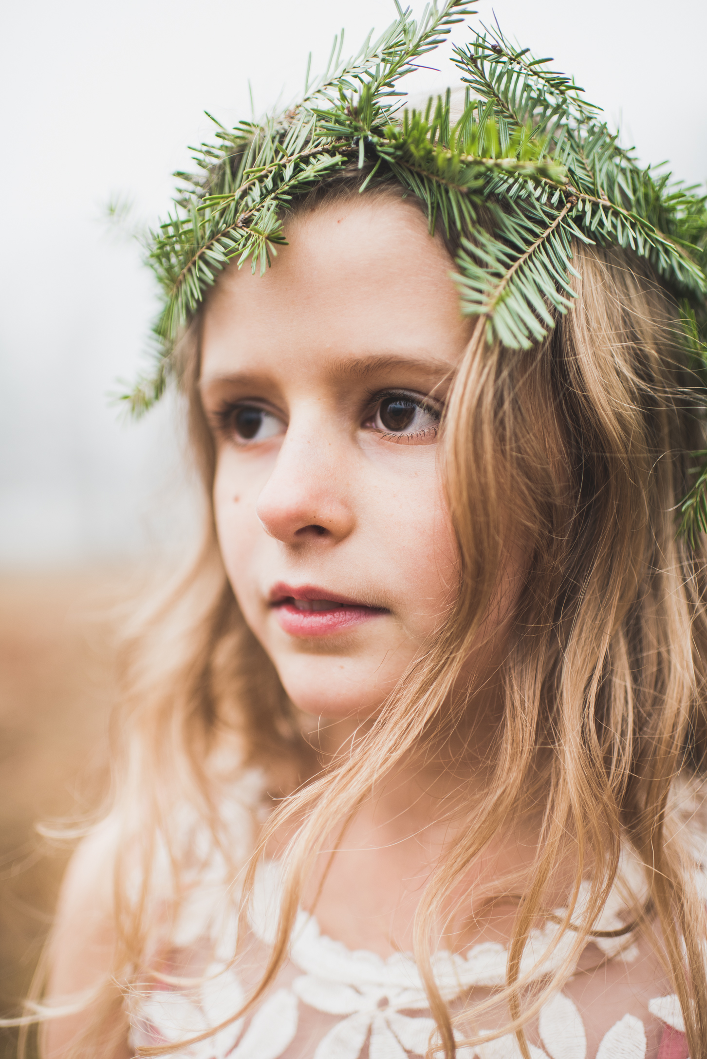 girl in crown of branches - maine children's portrait photography