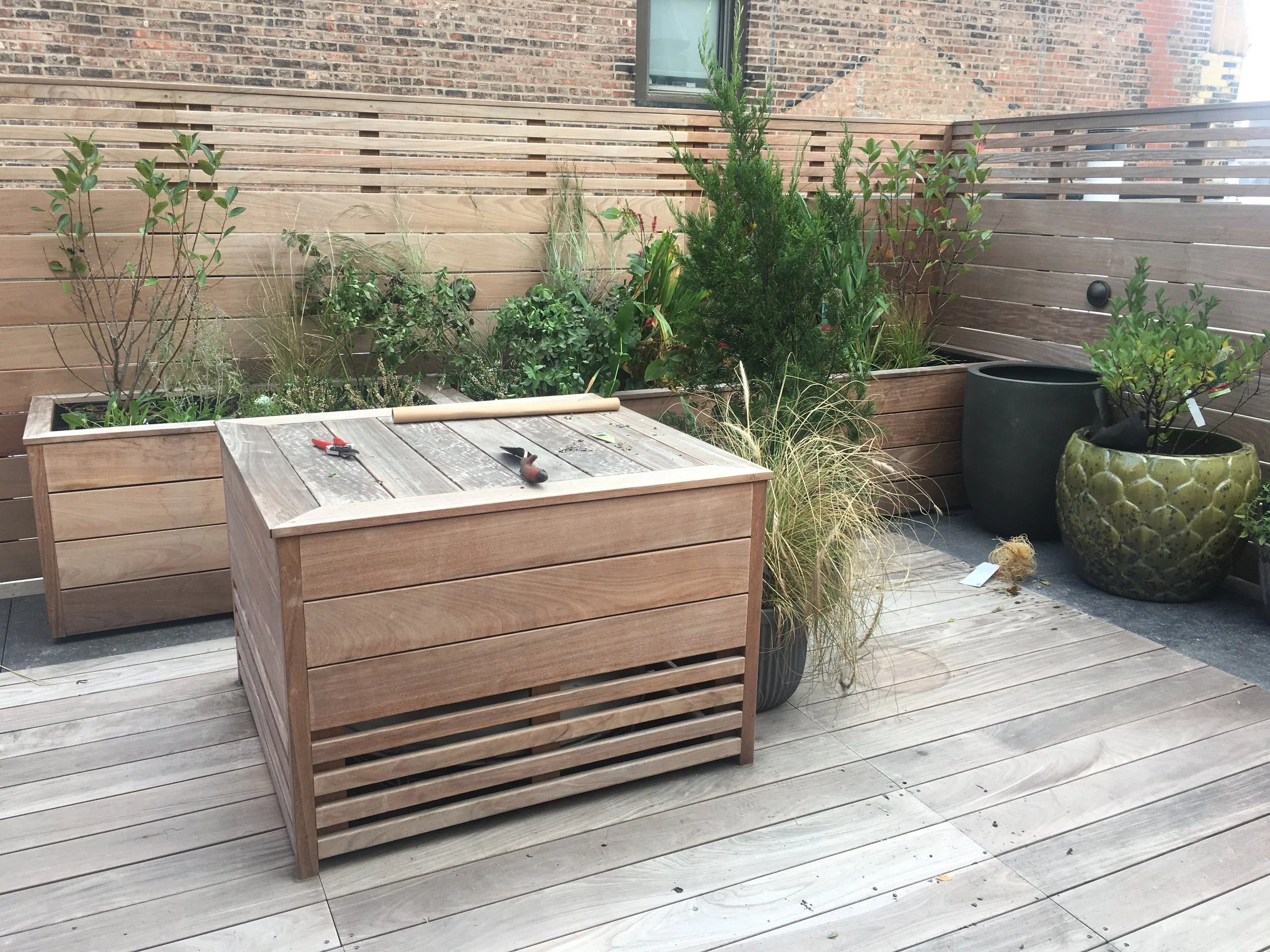 Just starting to arrange planters and plants.