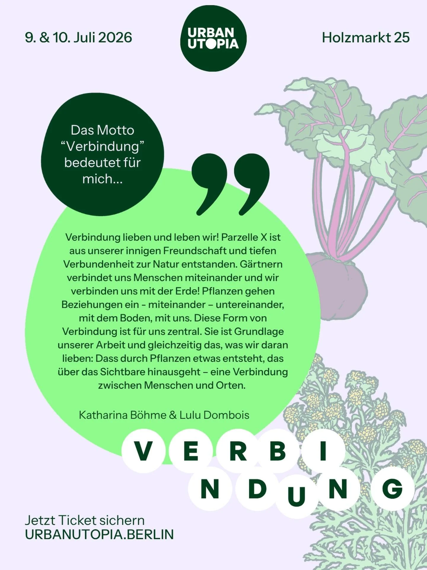 URBAN UTOPIA Conference &amp; Festival 2026

Das wahrscheinlich spektakul&auml;rste Pflanzenevent des Jahres steht an:

Die URBAN UTOPIA Conference 2026 bringt am 9. &amp; 10. Juli Fachleute und Interessierte im Berliner Holzmarkt 25 zusammen, um die