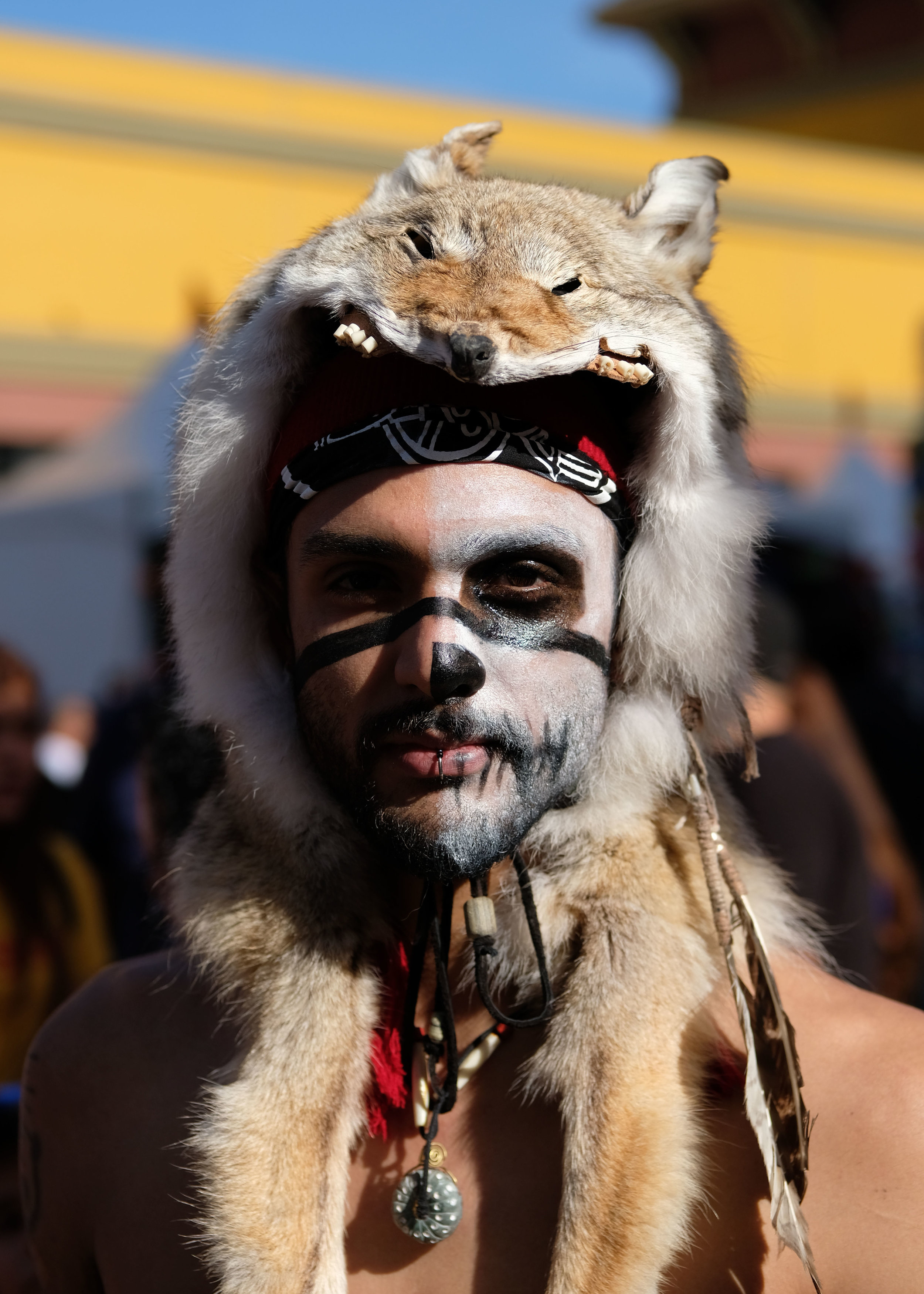  Robert, who has been performing at the festival for the last 2 years, dons a skinned coyote. “The coyote represents the part of me that I can’t control.” 
