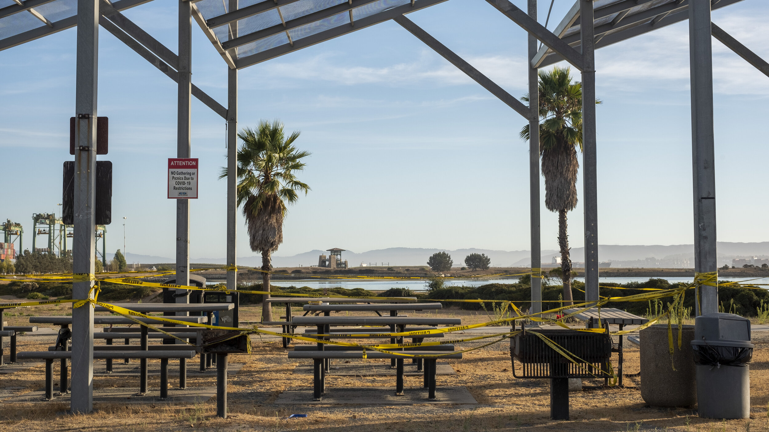 BBQ area closed due to social distancing measures. Maritime Park. Oakland, California. 2020. 