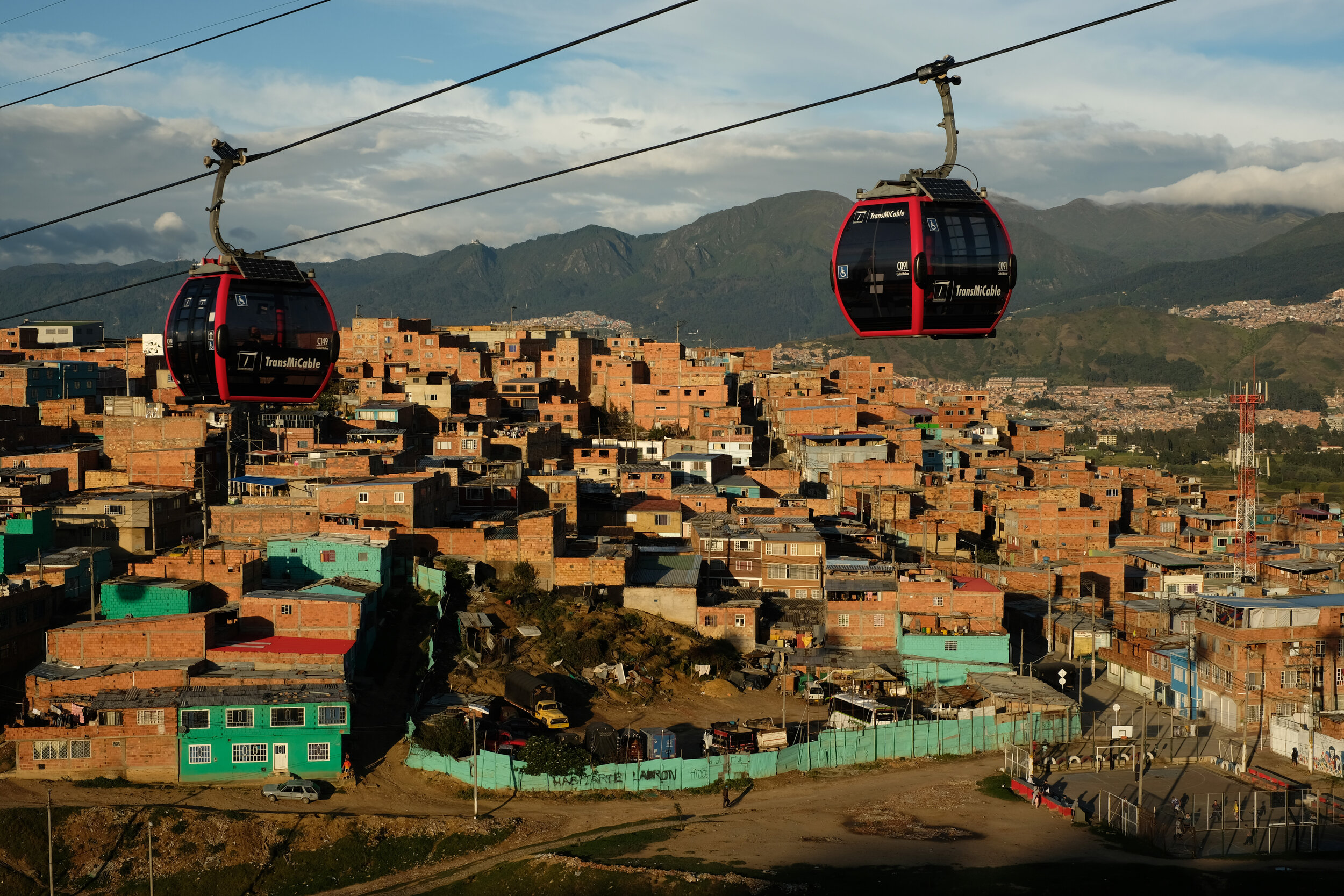  A section of Ciudad Bolívar viewed from an observation platform at Manitas Station, one of four that make up Bogotá’s TransMiCable aerial gondola system. The system was inaugerated in December 2018 to address several mobility problems in this vast d