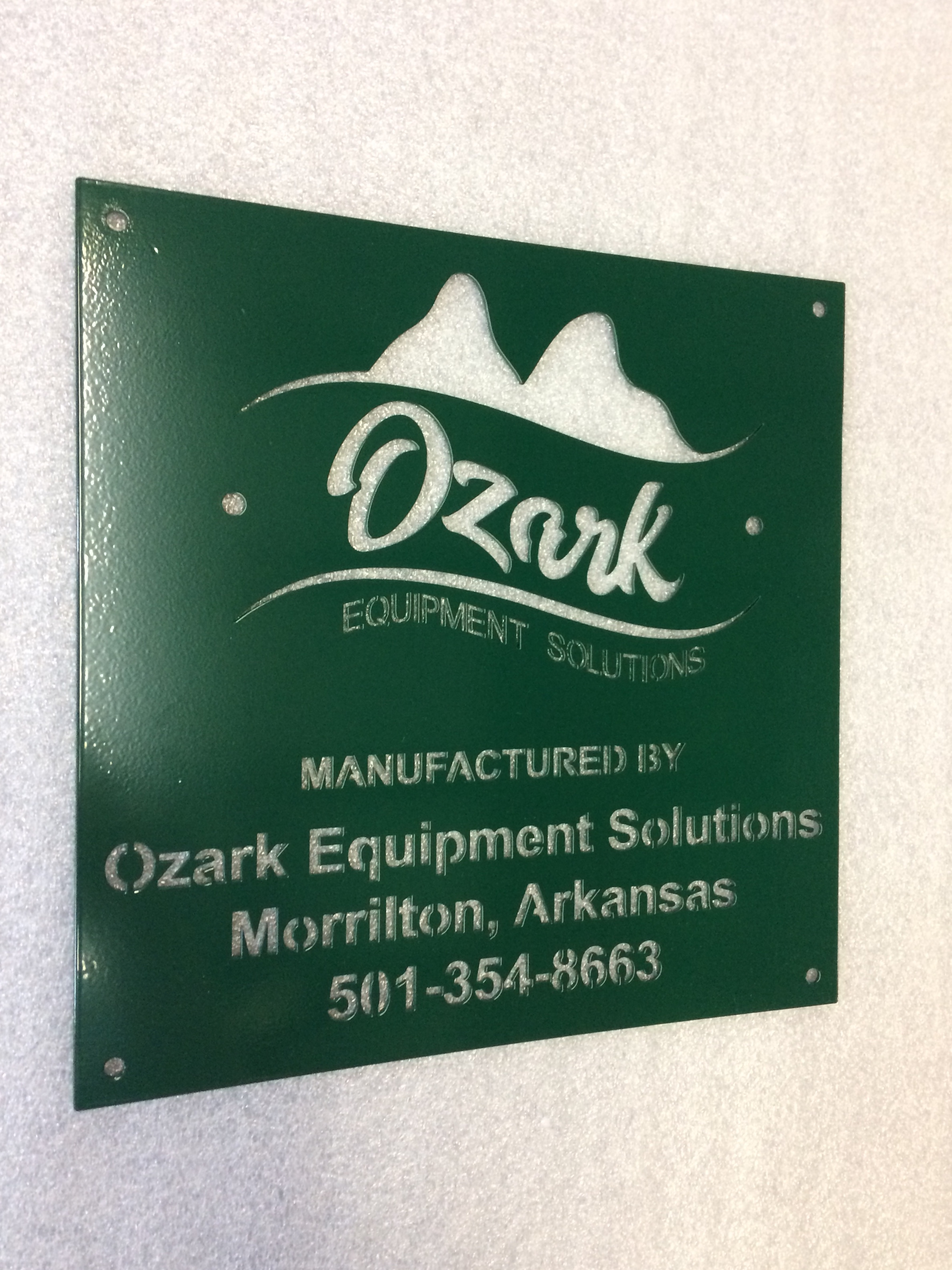 Custom Metal Sign-Ozark Equipment Plates 12x12 Manufactured-left.JPG