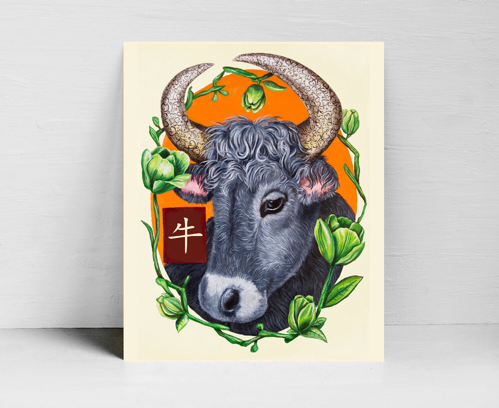 Year Of The Ox Chinese Zodiac Art Print The Crowned Rabbit