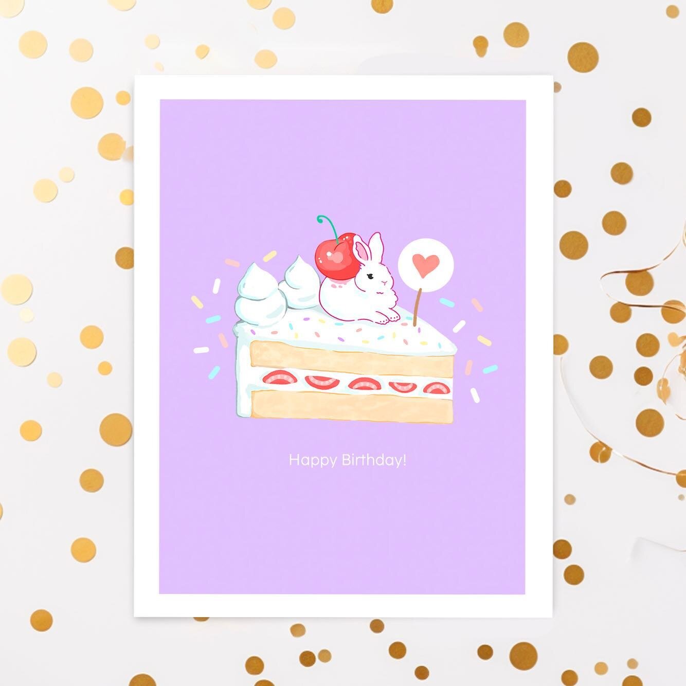 Everyone needs a good slice of cake with the cutest bun wishing you a Happy Birthday 🍰 🎈 New greeting card added to the collection! This will also be a new vinyl sticker :) All I want to do is paint desserts and bunnies lol #greetingcarddesign #gre