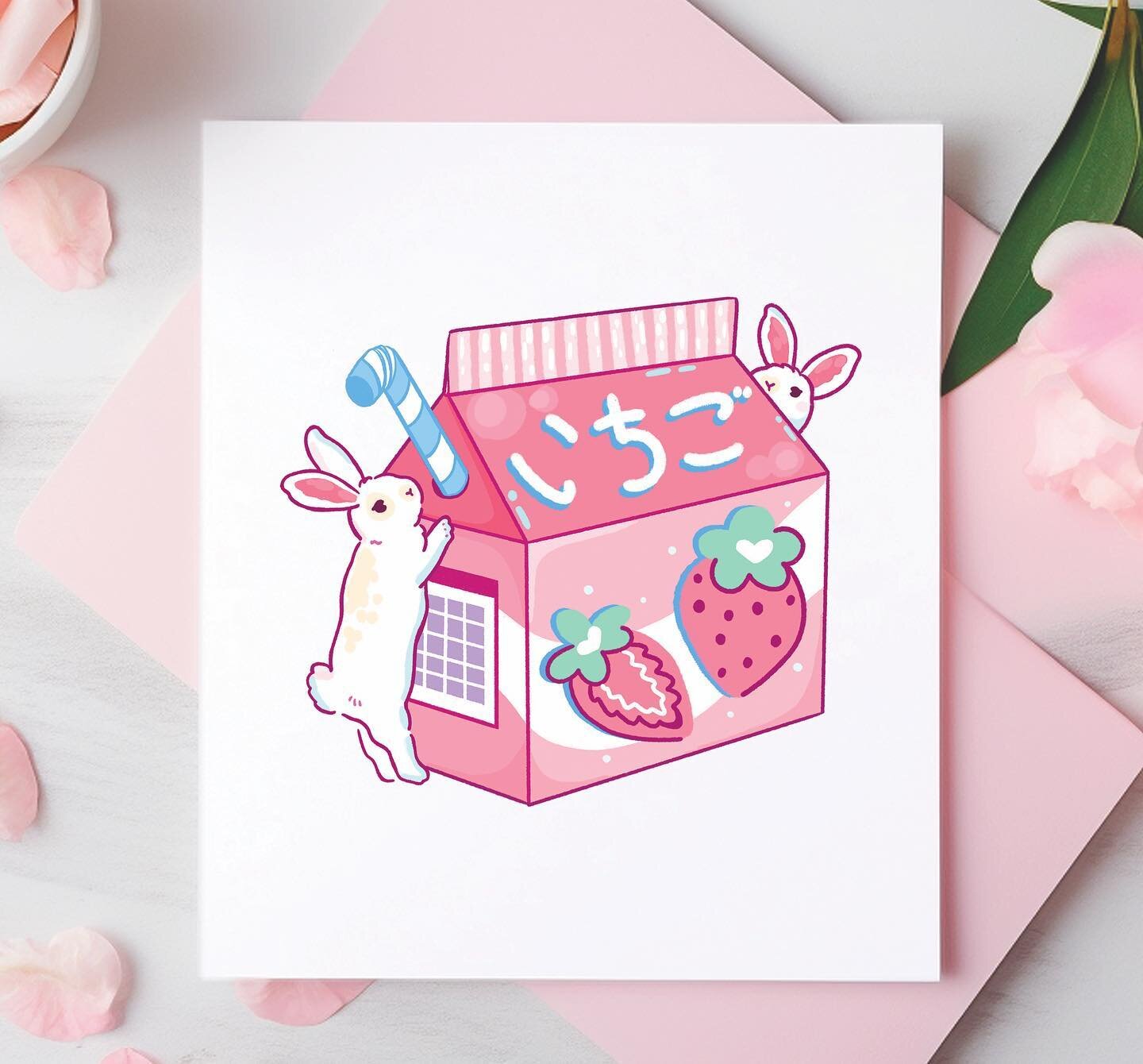 Continuing the strawberry mood that has completely taken over me 😆🍓 I just had to do a strawberry milk bunny painting! Taking the time out to just sit and draw has been so therapeutic. The bun peeking over the side of the milk carton is my favorite