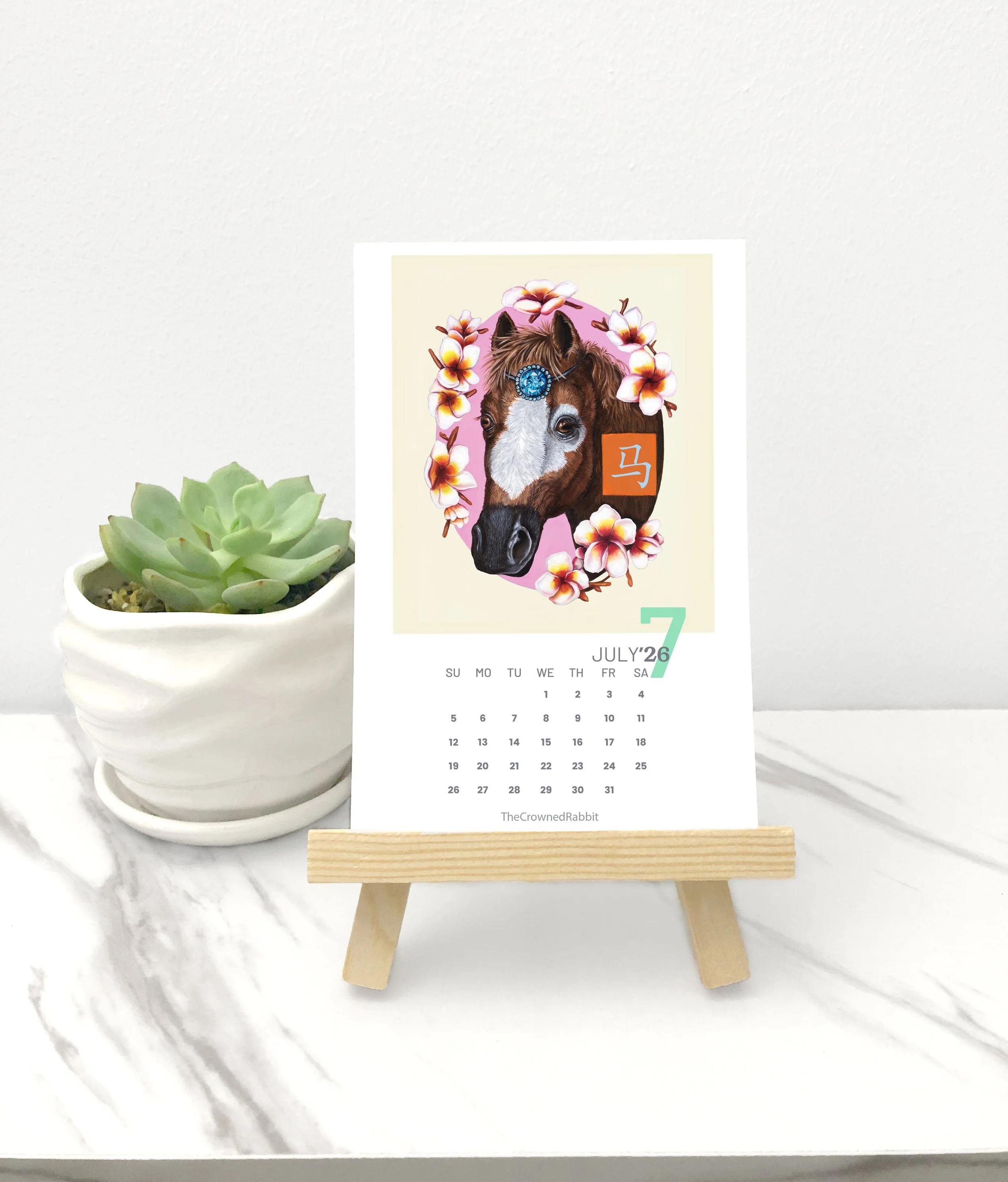 2026 Chinese Zodiac Desk Calendar with Wooden Easel