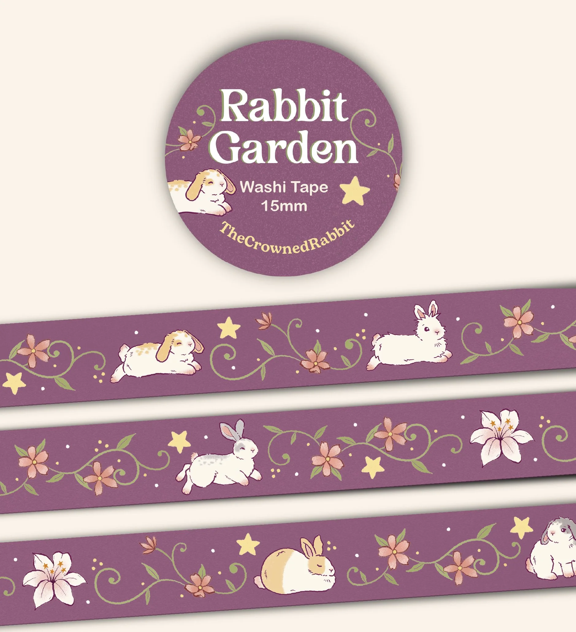 Rabbit Garden 15mm Washi Tape, Rabbit Stationery Bunny Gift
