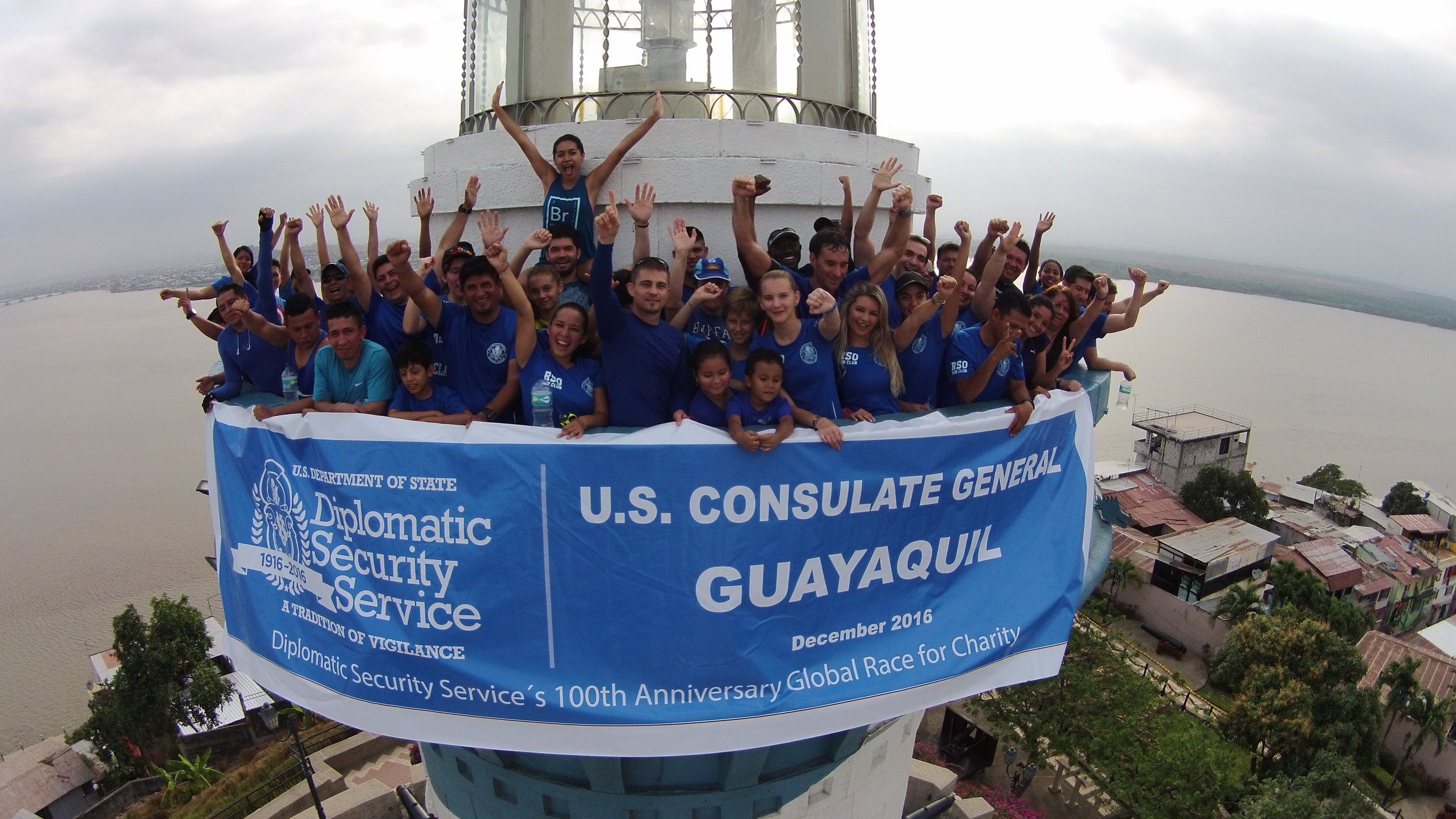 Guayaquil’s post DSS 100th Anniversary 5K Race for Charity photo finishing 444 steps above scenic Las Peñas (photo by: Polo Teran via Guayaquil Fire Department drone)