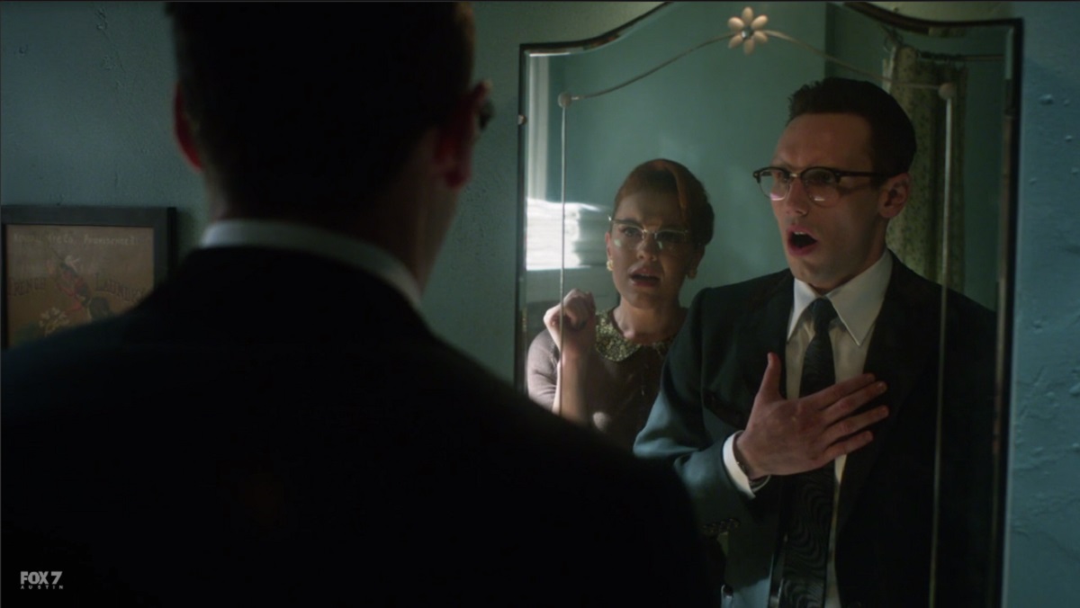 Edward starts seeing Ms. Kringle in the mirror.