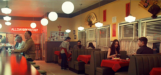 Wynonna and Charlie at dinner.gif