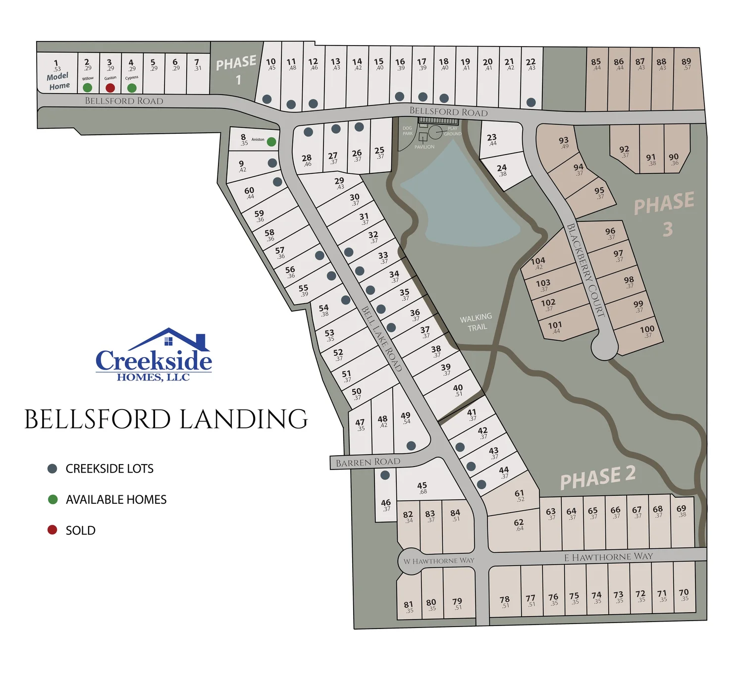 Lcot Map Creekside Homes — Lot Map