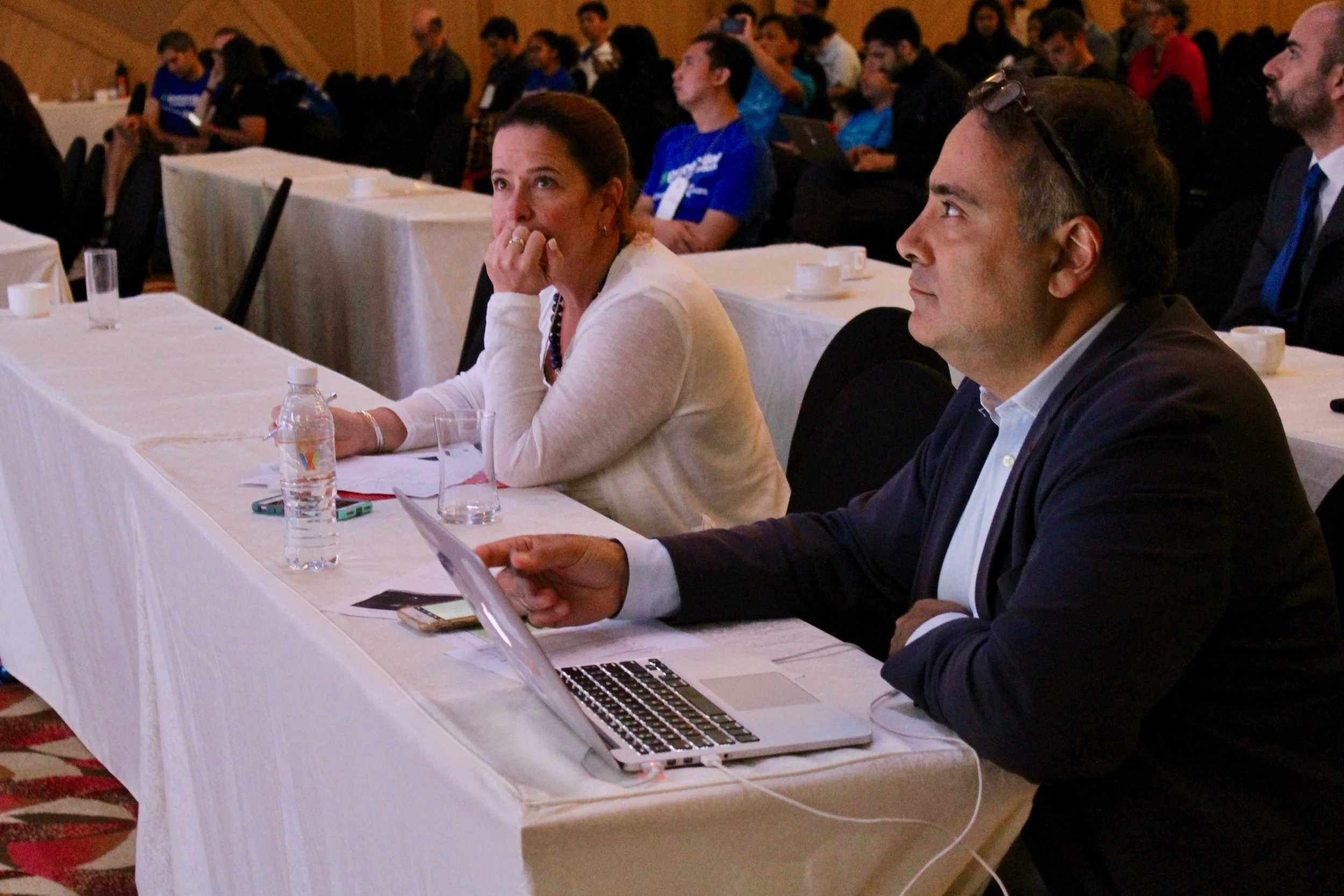 Judges participate in the final pitch session. 2018