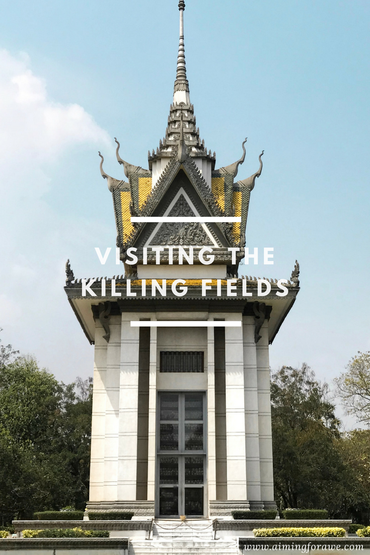 Pretty building eh? Did you notice the skulls lining the windows? It's a Memorial stupa that houses bones that were found at these killing fields. 