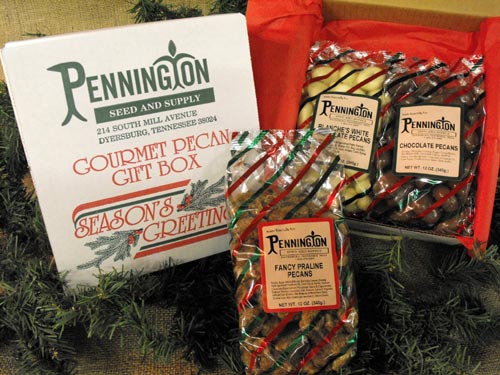 This is a West Tennessee secret that I'm letting out of the bag here today! These pecans from Dyersburg's Pennington Seed & Supply have been one of our favorite holiday treats for as long as I can remember. I've given them as friend gifts, dirty Santa gifts, and to neighbors and teachers. They are SO good! There are several flavors to choose from, but my favorite is Amaretto and the Bourbon Praline! 