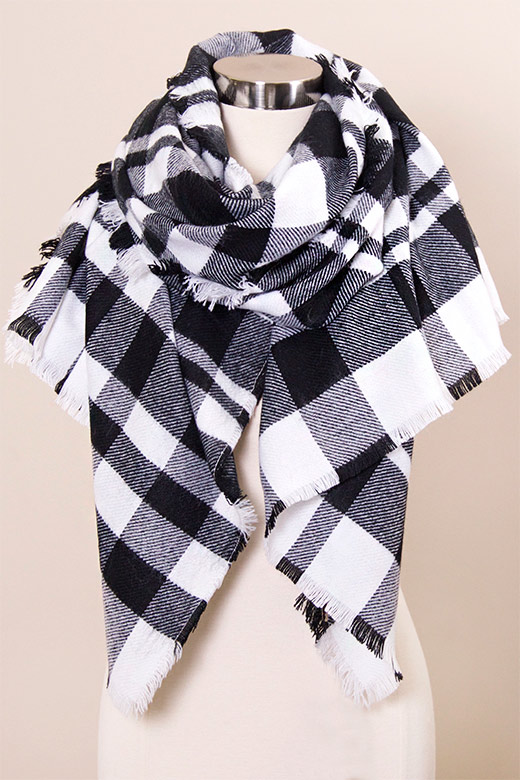  Black &amp; White Plaid Blanket Scarf, $28 