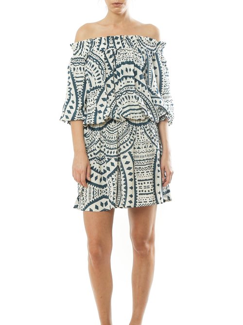 Island Hopper Dress will be the attention grabber print when worn with our fiesta hot pink tassel earrings and a bright ankle wrap sandal.