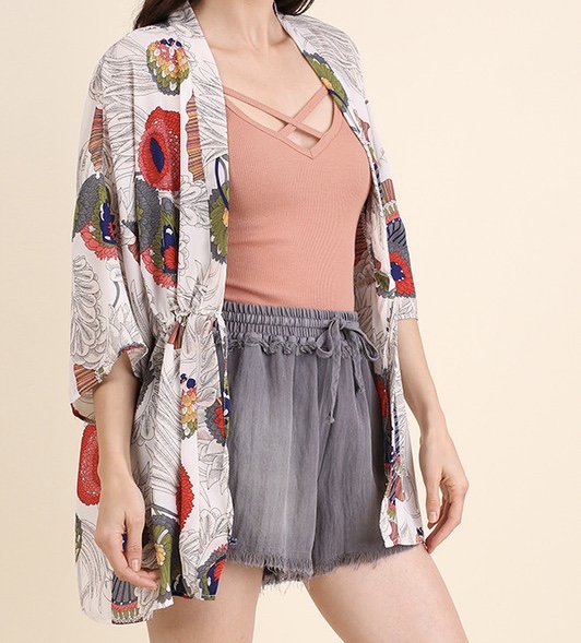 Lightweight and versatile printed kimono. ..ideal with shorts or jeans.