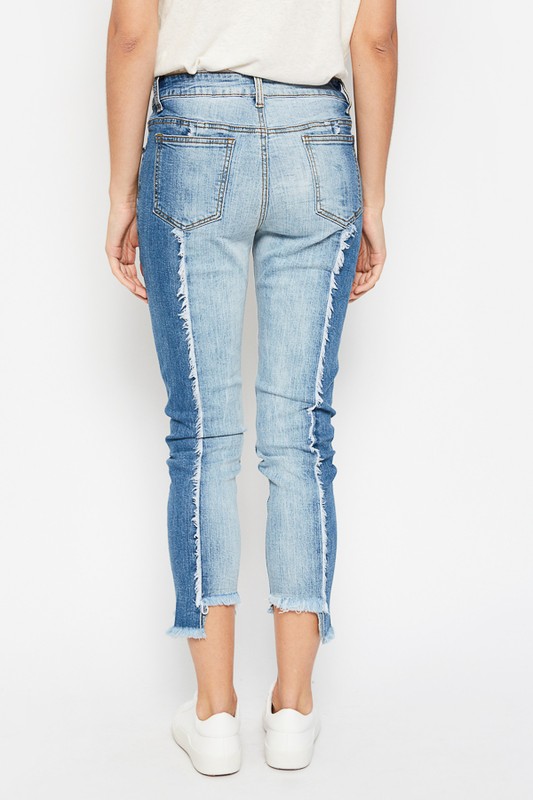 Back image of Two Toned Frayed Jeans.