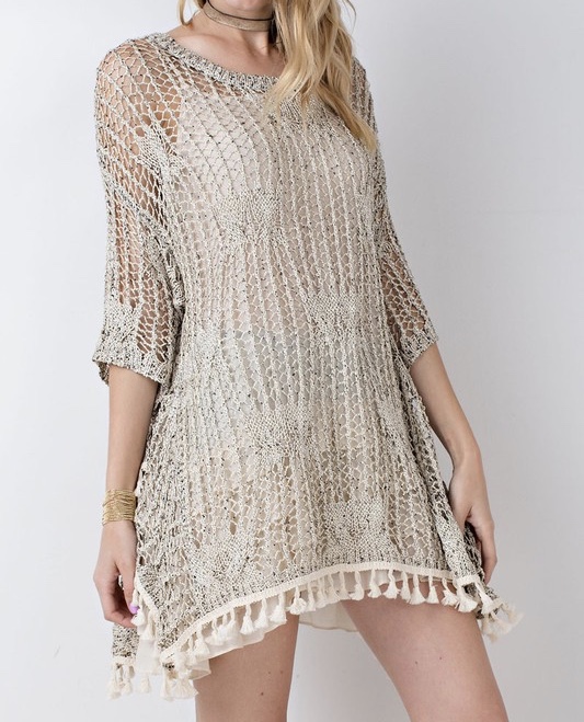 Oatmeal Fringe Tunic $32