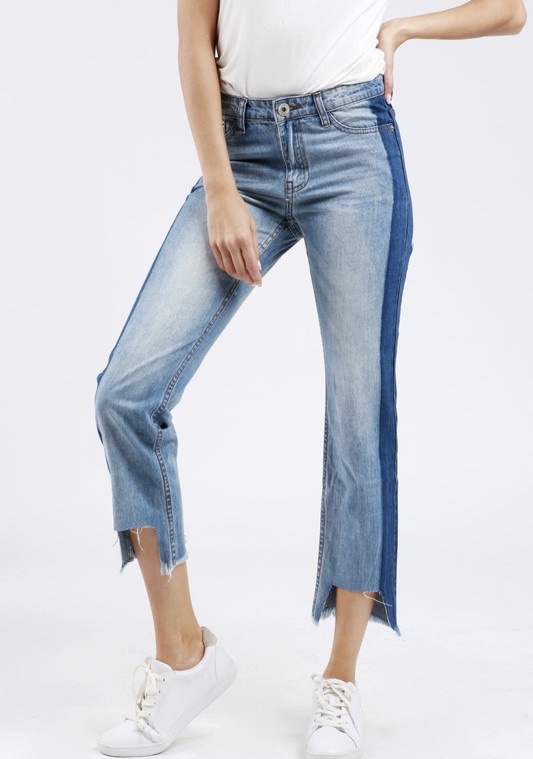 Two toned cropped jeans/uneven hem