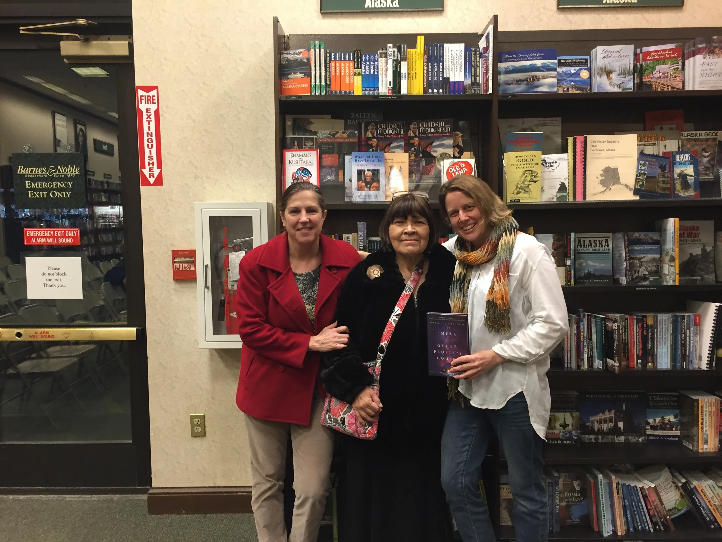 With Lori Townsend and Nellie Moore in the Alaska section at Barnes and Noble. Lori is the News Director at Alaska Public Media. (Photo: Barnes and Noble staff)