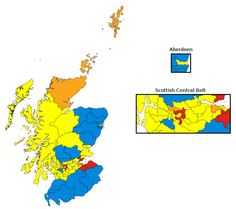 Despite the Scottish flag being blue, it is not a colour we see often on this map