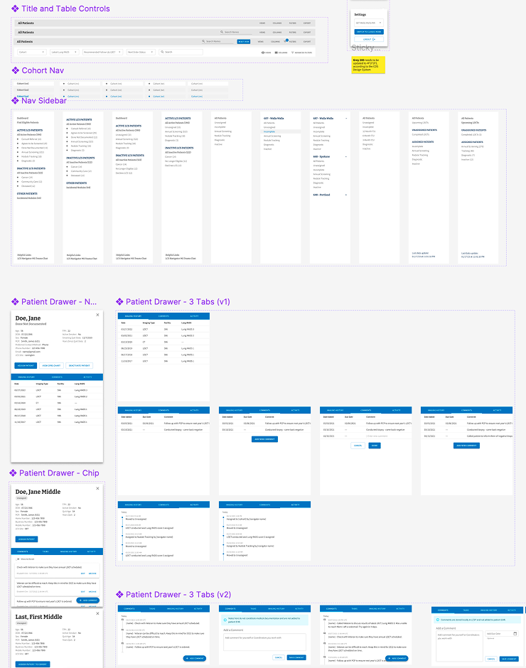 Screenshot of several components and variants for the UI