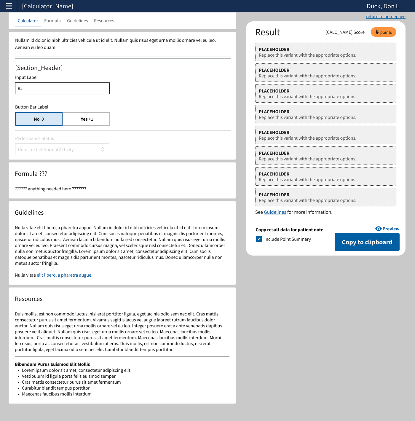 Screenshot of a Figma Template for a Medical Calculator