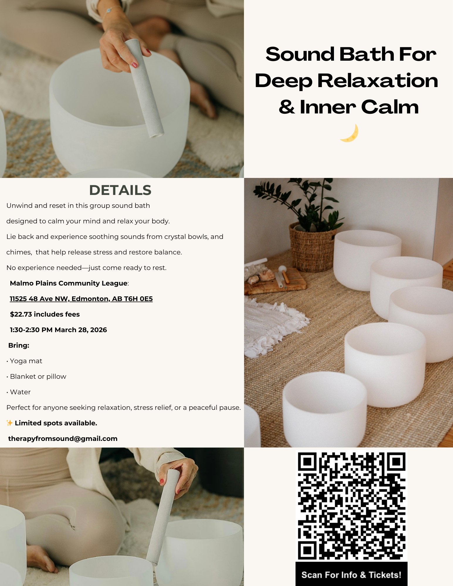 Deep Rest: A Sound Bath Experience: Saturday, March 28 | 1:30pm–2:30pm |