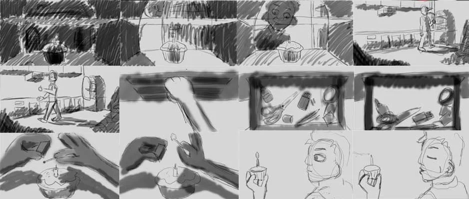 Storyboard of deleted opening scene