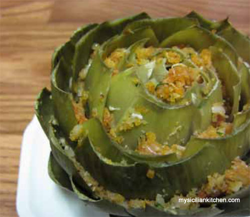 Breadcrumb and Parmesan Stuffed Artichokes