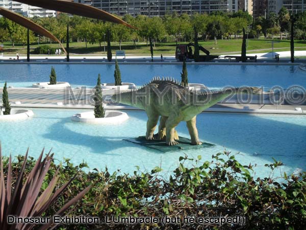 spain Valencia City of Arts and Sciences, dinosaur exhibition, walk through pools, science museum