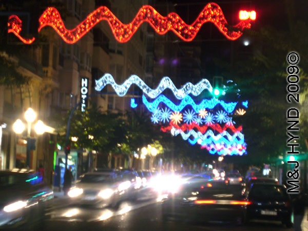  spain downtown Alicante, fiesta nochevieja New Years Eve, Christmas lights 