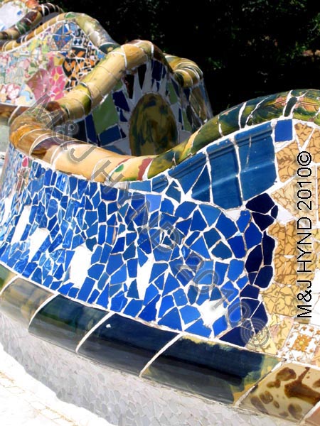 barcelona park guell: Spain Antonio Gaudi's Park Guell, Barcelona, innovative crazy tiling, colourful mosaics, creative artistic benches, World Heritage Site, works of art