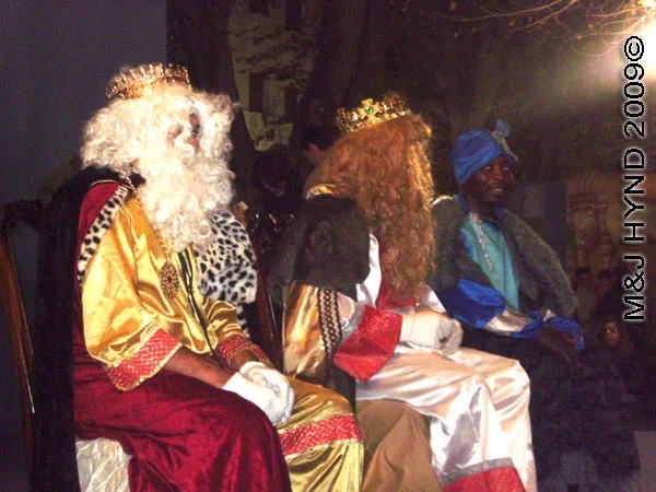 3 kings #1: Spain Alicante, Los Reyes Magos Three Kings' Fiesta Spanish Epiphany Christmas season, three Kings on dais, Spanish Christmas tradition